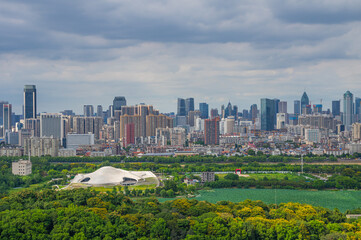 Fototapeta premium Landmark view of two rivers and four banks city in Wuhan, China