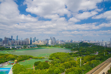 Fototapeta premium Landmark view of two rivers and four banks city in Wuhan, China