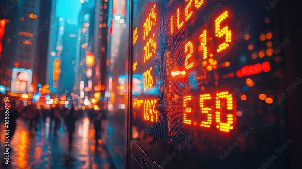Aufkleber illuminated digital display with blurry cityscape background