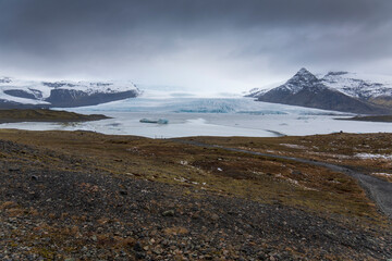 Beautiful Iceland winter season natural landscape over Vatnajokull  glacier  Fjallsarlon iceberg lagoon South of Iceland