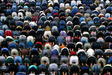 Al Akbar Surabaya National Mosque.  Muslim men praying together at Friday prayer.  Surabaya. Indonesia.