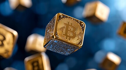 Golden Bitcoin Cubes Falling Cryptocurrency Concept Digital Currency