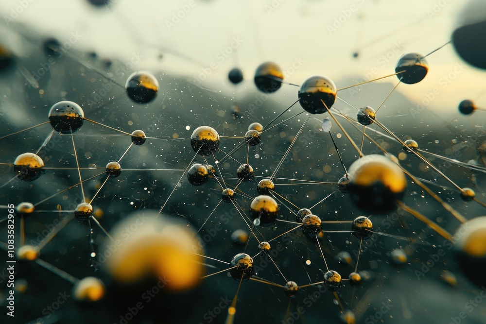 Aufkleber abstract network of interconnected metallic spheres