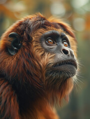Fototapeta premium Detailed Close Up of a Saki Monkey, Pithecia, in the Wild