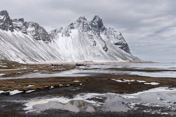 Fototapeta premium Stokksnes and the Vestrahorn Southern Iceland beautiful Mountain Landscape in winter