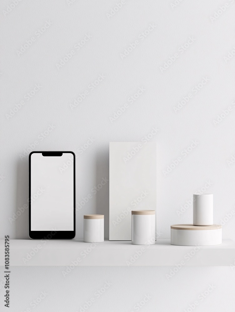 Poster digital product mockup displaying branding elements on a mobile and desktop screen, sleek ui/ux desi