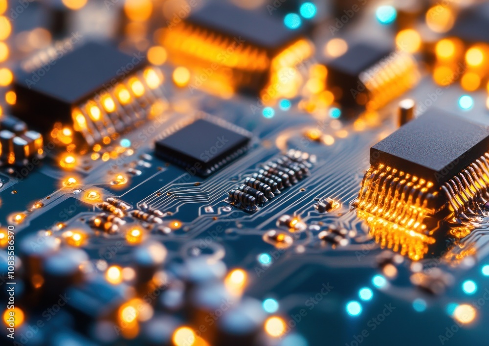 Poster Close-up of a Circuit Board with Illuminated Components