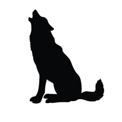 Obraz premium A black dog is sitting on the ground and barking. The dog is looking up at the sky