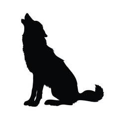 Obraz premium A black dog is sitting on the ground and barking. The dog is looking up at the sky