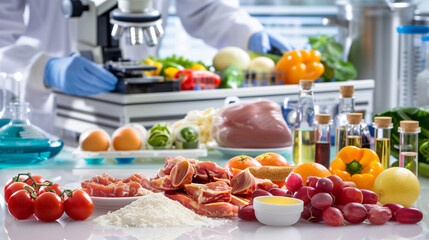 Laboratory technician meticulously examining food samples, ensuring safety and quality through precise scientific analysis