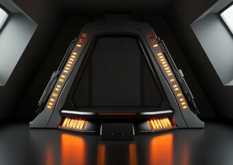Naklejka premium Futuristic Sci-Fi Gateway with Orange Lights