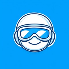 Fototapeta premium Cheerful cartoon character wearing a ski helmet and goggles with a bright blue background, representing winter sports, outdoor activities, and snowy adventures for vibrant illustrations.