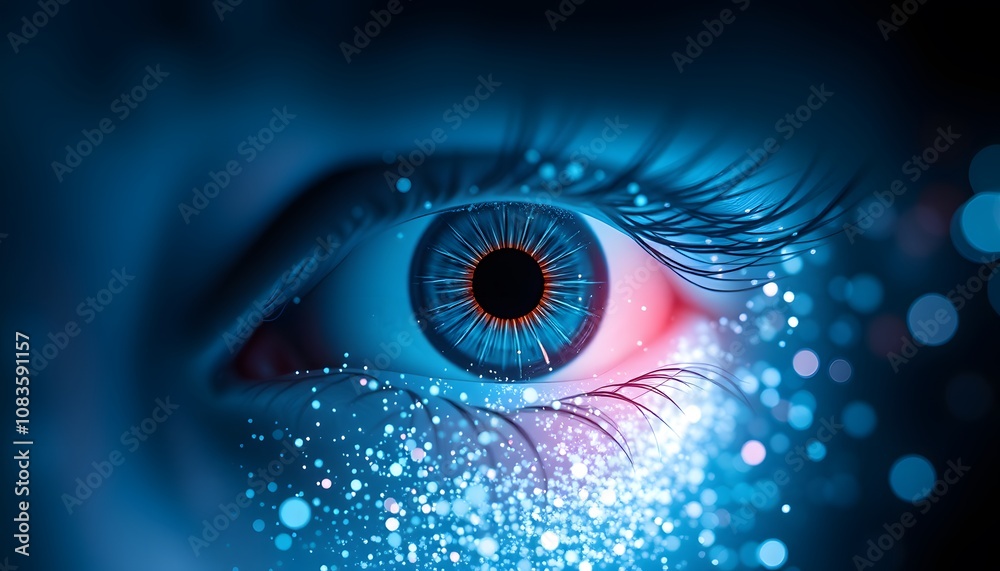 Aufkleber A Stunning Visual Representation of an Eye Dissolving into Particles with Glowing Effects, Ideal for Artistic and Conceptual Projects