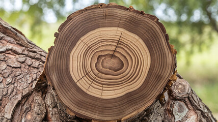 Close-up of a walnut tree cross-section showcasing intricate growth rings and natural wood grain, perfect for backgrounds, woodworking inspiration, or organic design elements. 