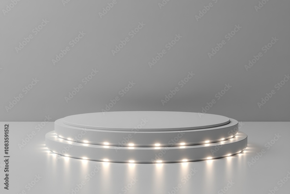 Poster illuminated white circular platform with a gray background