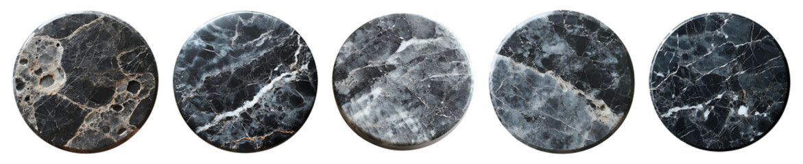 Fototapeta premium Round marble stone set top view PNG. set of Marble texture for presentation purposes flat lay png. Grunge marble stone isolated. Grunge texture