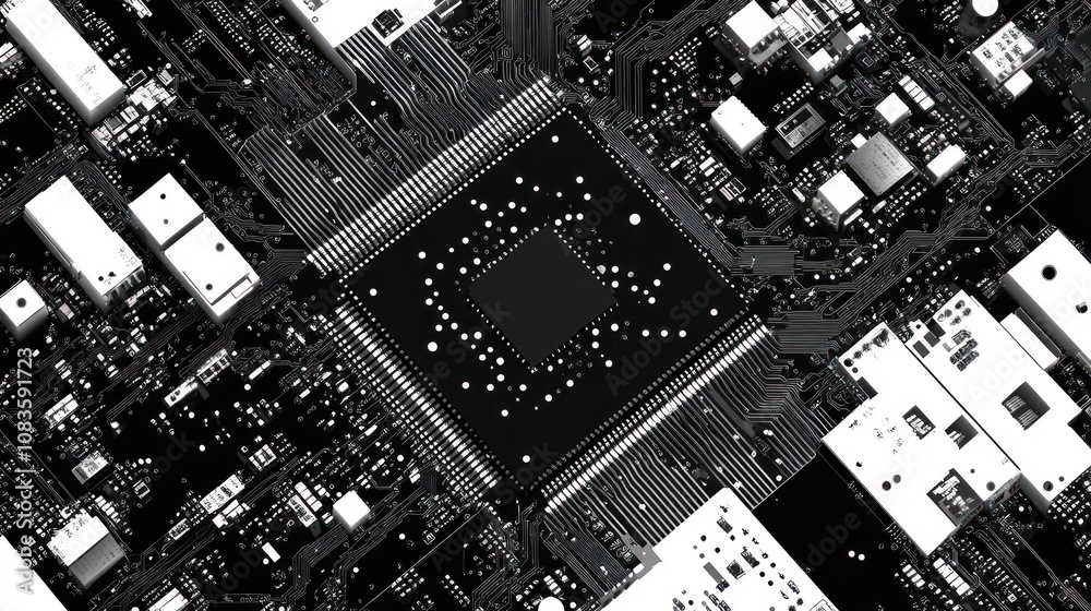 Poster A Close-Up View of a Computer Motherboard with a Central Processing Unit