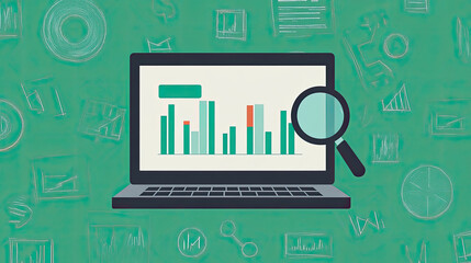 Computer and magnifying glass, search