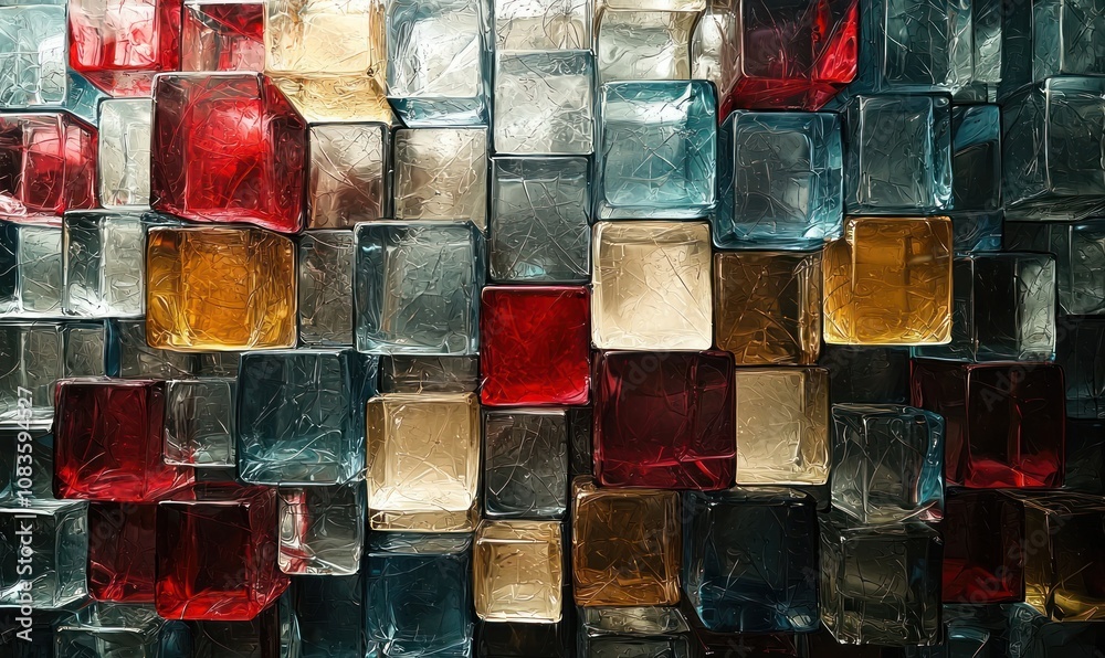 Poster abstract pattern of multicolored glass cubes