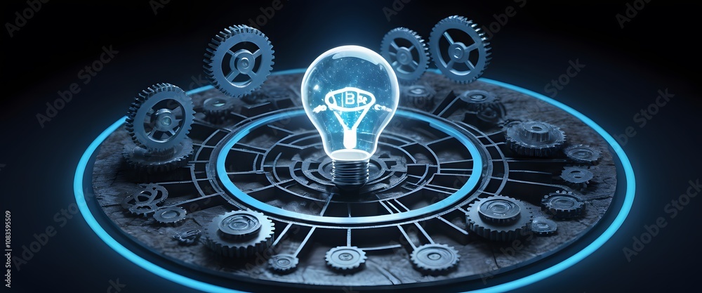 Aufkleber innovative b2b hologram featuring gears and lightbulb: a modern solution for e-commerce applications