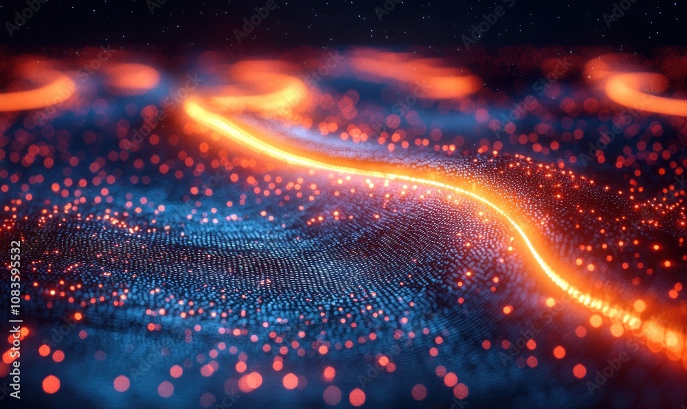 Poster Abstract Wavy Pattern with Glowing Lights and Stars