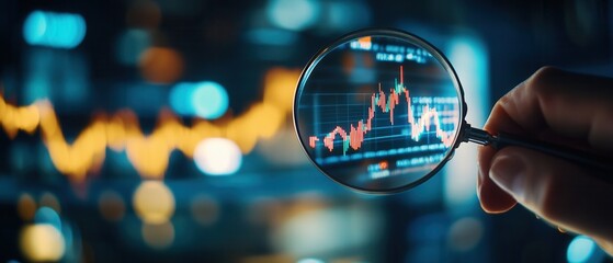 Analyzing data trends through a magnifying glass in finance.