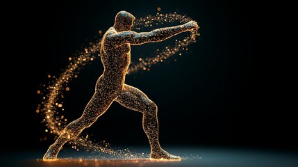 Abstract Human Figure With Golden Lights Motion and Movement Dynamic Pose