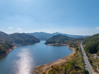 Fototapeta premium Late autumn scenery of Heaven Lake, Jiuzi River, Luotian, China