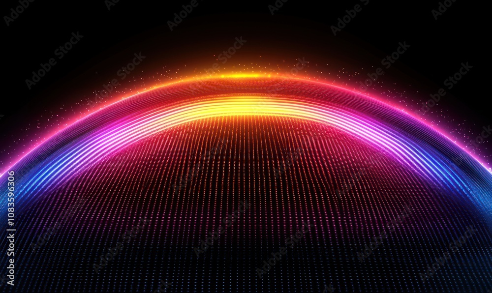 Poster abstract sphere with glowing stripes and dots