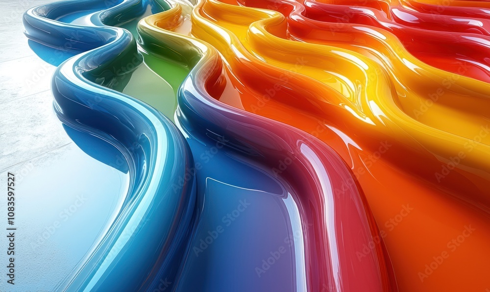 Poster abstract rainbow waves of shiny curved lines
