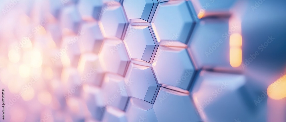 Poster Abstract Hexagon Pattern with Soft Pastel and Golden Lights