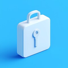 Modern Minimalist Design of a White Lockbox with Key on a Bright Blue Background, Representing Security, Protection, and Information Safety for Creative Projects