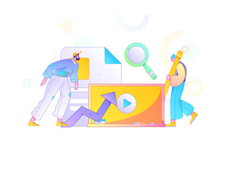 Obraz premium Education and learning people flat vector concept hand drawn illustration 