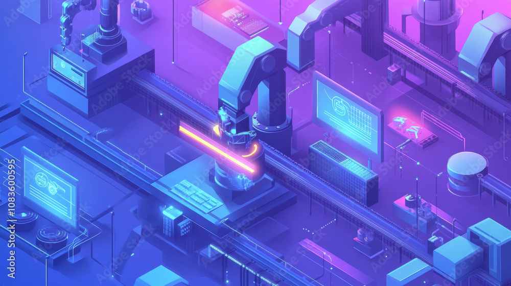 Poster industry 4.0 uses technology like automation and cloud computing to make factories and businesses sm
