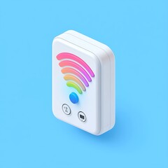 Modern Smart Home Device with Colorful Wi-Fi Signal Icon on a Bright Blue Background for Internet Connectivity and Network Technology Concepts