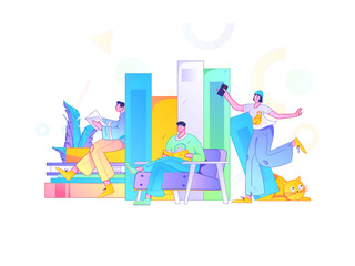 Obraz premium Education and learning people flat vector concept hand drawn illustration 