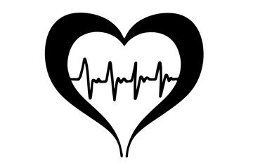 Vector illustration of a hand-drawn heart with a heartbeat line traced inside, symbolizing life and love