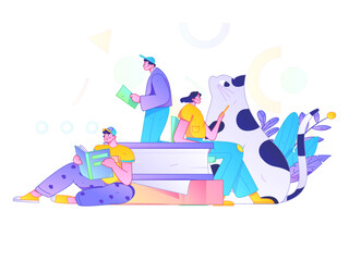 Obraz premium Education and learning people flat vector concept hand drawn illustration 