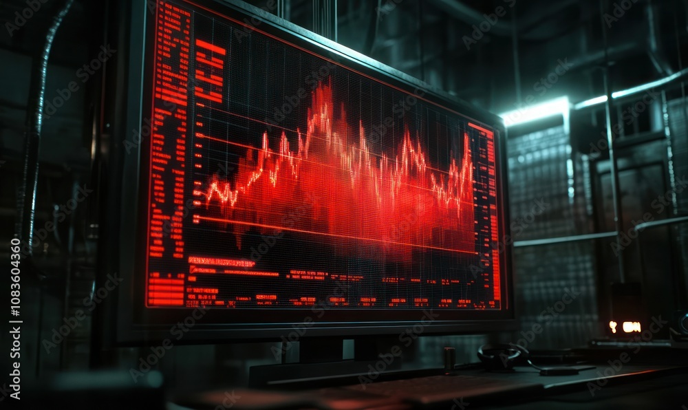 Poster A Red Stock Market Graph Displayed On A Computer Monitor