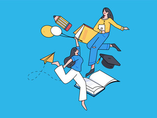 Fototapeta premium Education and learning people flat vector concept hand drawn illustration 