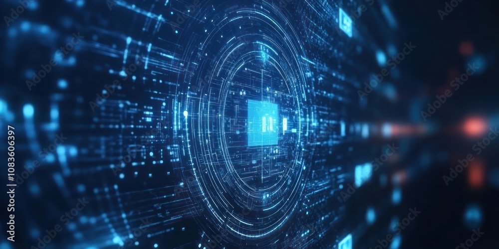 Poster Abstract Digital Network with Glowing Blue Lines and Circles