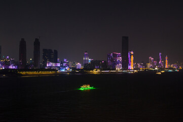 Night view of the landmark city on the two rivers and four banks of Wuhan, China