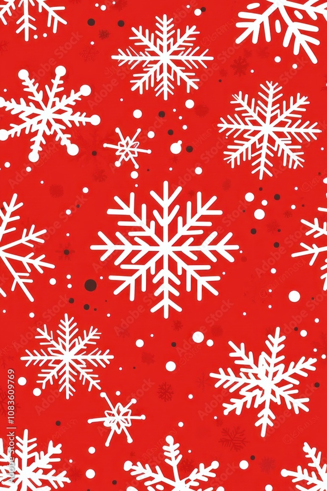 Poster red background with white snowflakes and dots