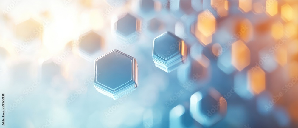 Poster abstract hexagon pattern with blue and orange highlights