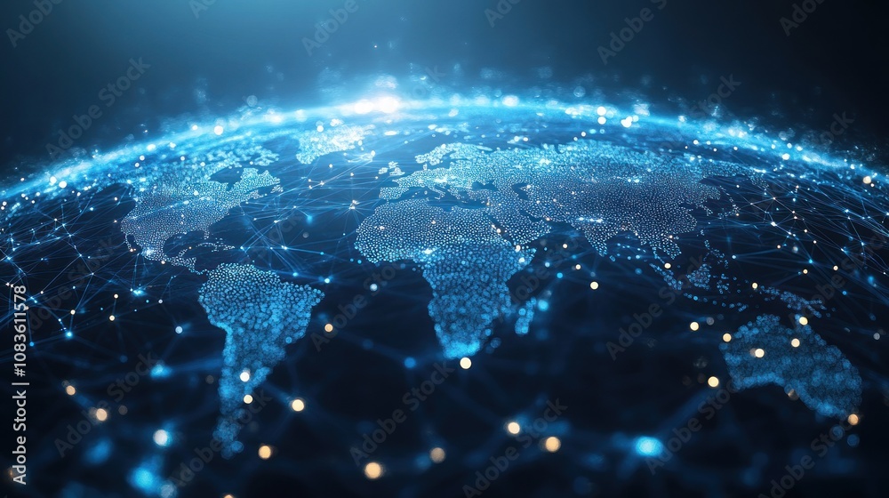 Aufkleber Global Network Connectivity Illustrated by a Digital Globe with Interconnected Lines and Nodes