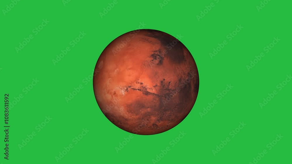 Wall mural planet mars on green screen background. realistic planet rotation seamless looping animation on gree