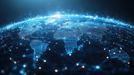 Obraz premium Global Network Connectivity Illustrated by a Digital Globe with Interconnected Lines and Nodes