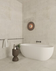 Minimalist bathroom design with bathtub and decor , 3d rendering