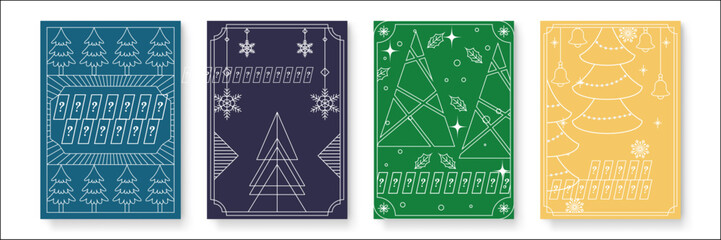 Festive Holiday Greeting Cards with Chritsmas Line Style Icons