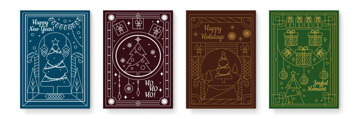 Joyful Holiday Greeting Cards with Chritsmas Line Style Themes